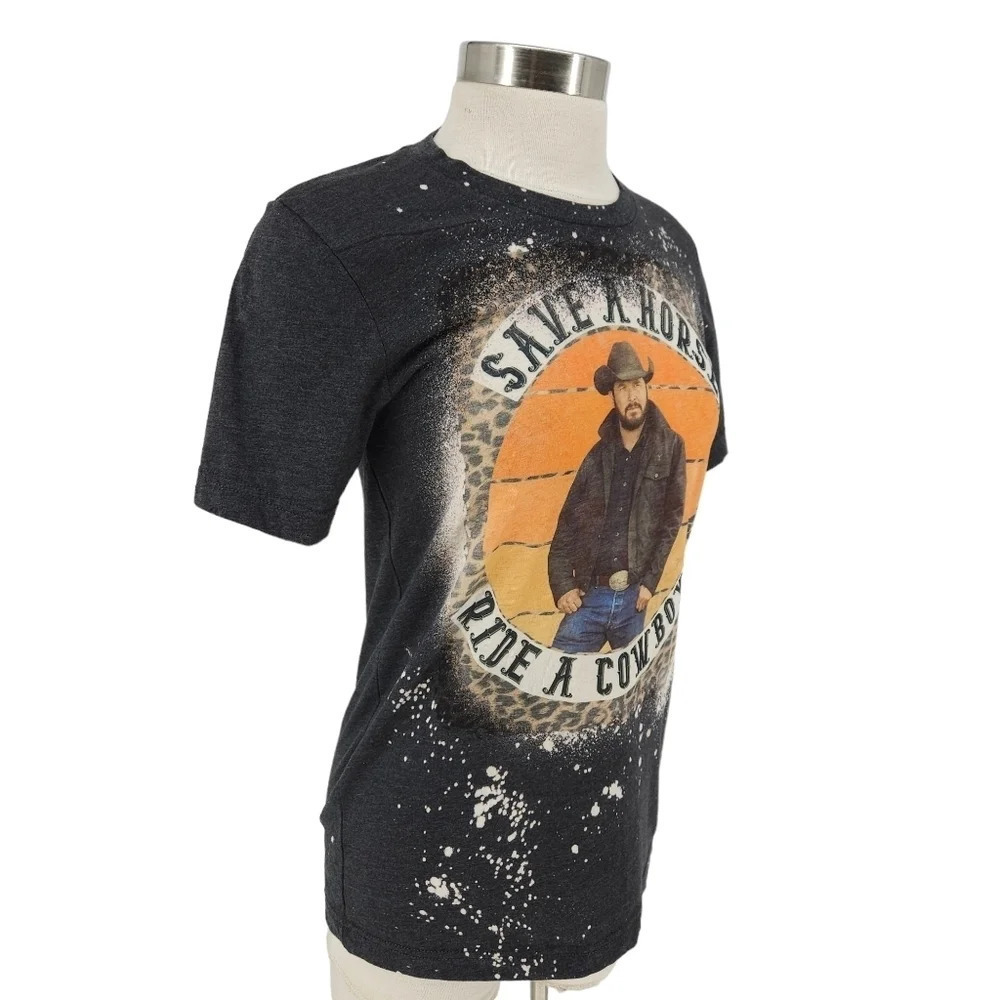 Big & Rich Save A Horse Ride A Cowboy Tee Shirt Short Sleeve Gray Leopard Top - Picture 3 of 6